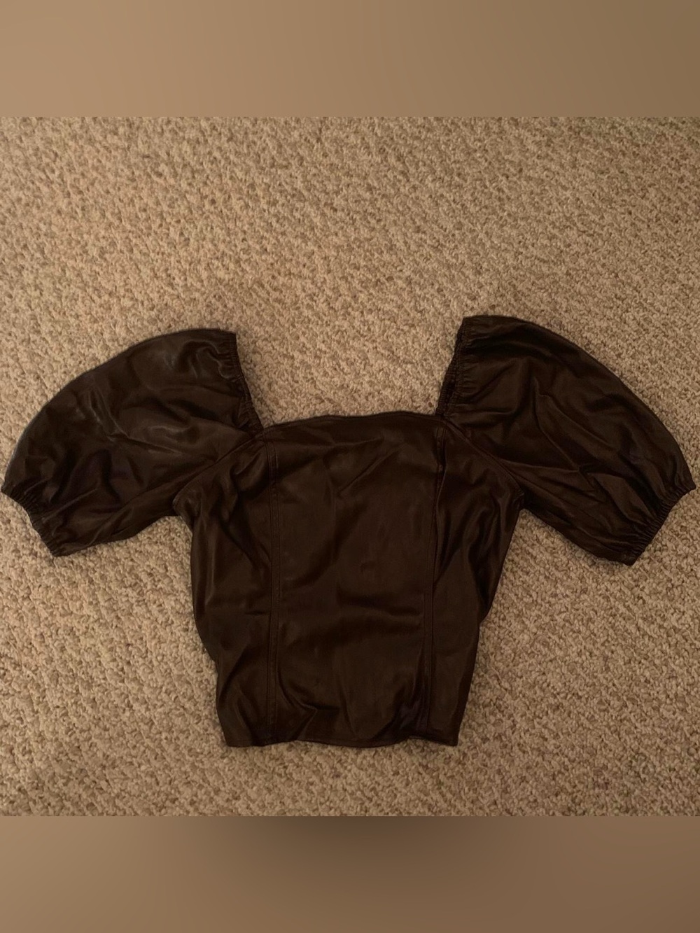 Marc New York Brown Puff Sleeve Faux-Leather Crop Top - Picture 4 of 6